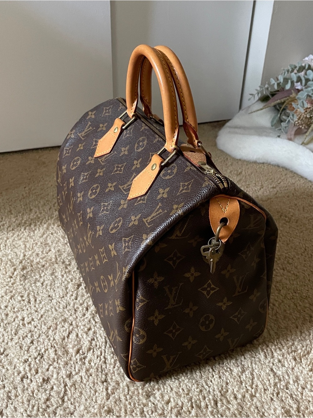 Louis Vuitton Monogram Speedy 30 with Key Charm and Leather Strap